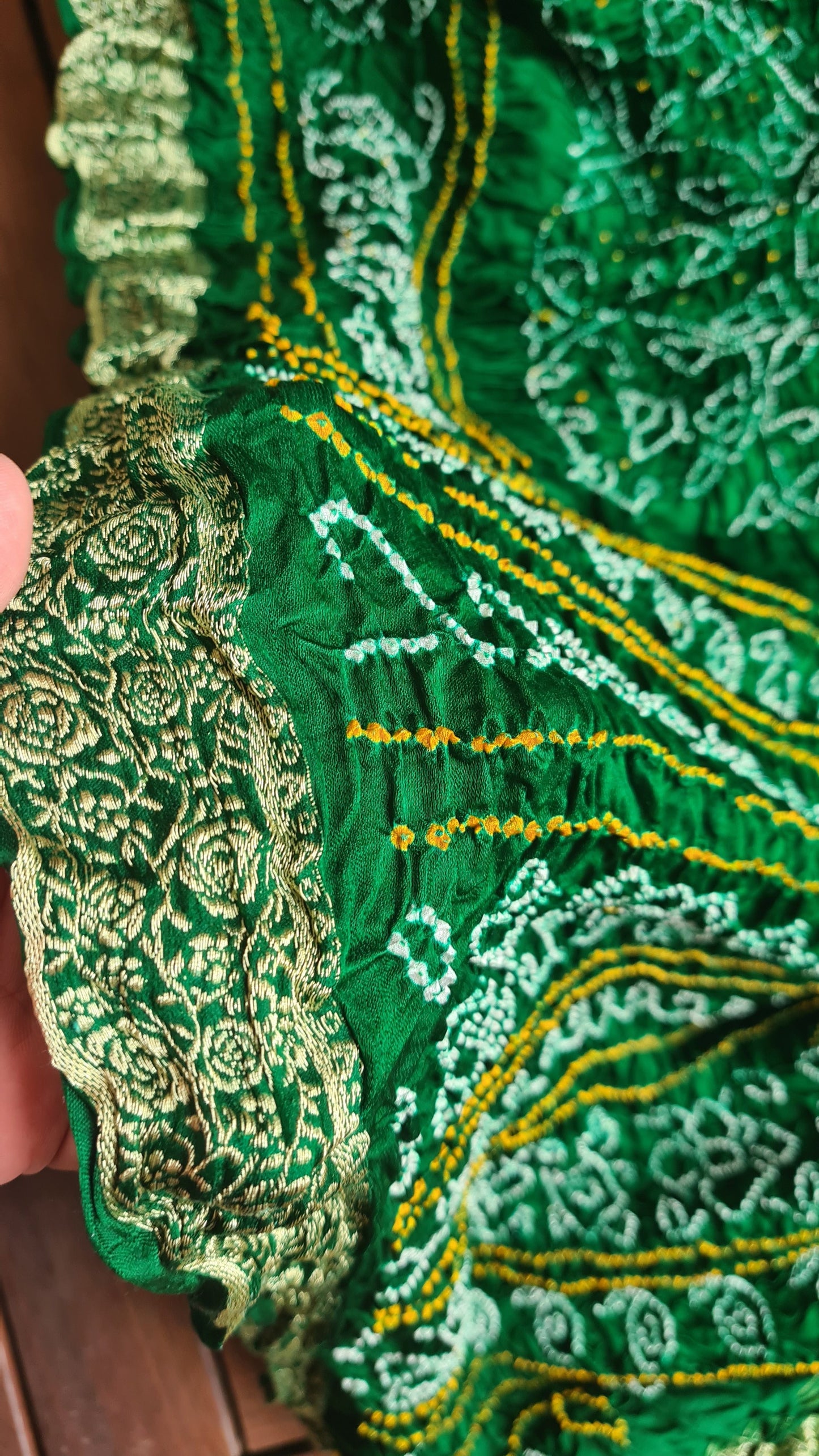 Zynah Pure Gajji Silk Designer Bandhani Saree with Banarasi Border & Pallu; Custom Stitched/Ready-made Blouse, Fall, Petticoat; Shipping available USA, Worldwide