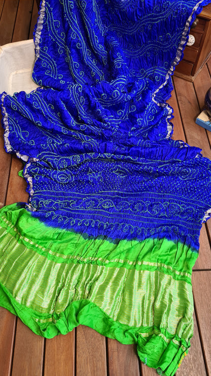 Zynah Pure Gajji Silk Designer Bandhani Saree with Zari Border & Pallu; Custom Stitched/Ready-made Blouse, Fall, Petticoat; Shipping available USA, Worldwide