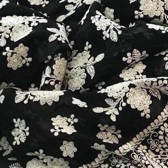 Zynah Pure Georgette Chikankari Saree with intricate floral bouquet;Custom Stitched/Ready-made Blouse, Fall, Petticoat; Shipping available USA, Worldwide
