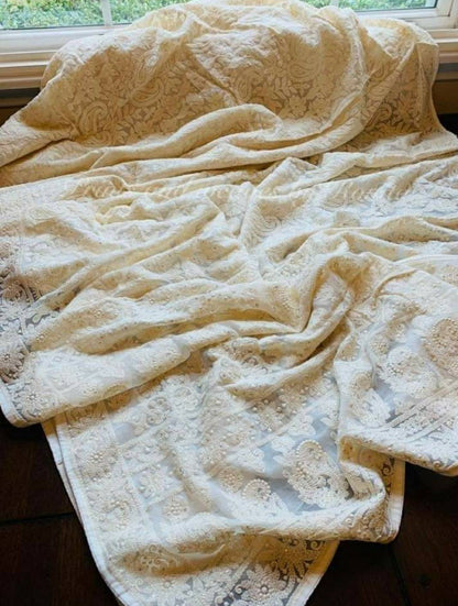 Zynah Pure Georgette Chikankari Saree with Glitter work, Dyeable; Custom Stitched/Ready-made Blouse, Fall, Petticoat; Shipping available USA, Worldwide