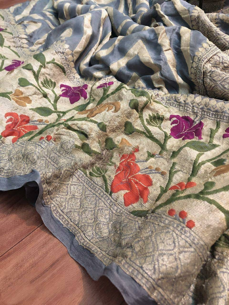 Zynah Pure Chiffon Georgette Banarasi Woven Saree, Dyeable; Custom Stitched/Ready-made Blouse, Fall, Petticoat; Shipping available USA, Worldwide
