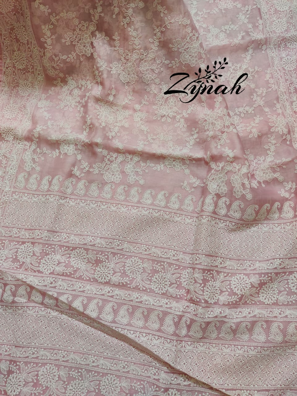 Zynah Pure Organza Chikankari Saree in Pastel Shades; Custom Stitched/Ready-made Blouse, Fall, Petticoat; Shipping available USA, Worldwide