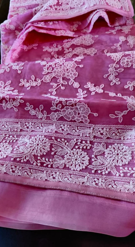 Zynah Pure Organza Chikankari Saree in Pastel Shades; Custom Stitched/Ready-made Blouse, Fall, Petticoat; Shipping available USA, Worldwide