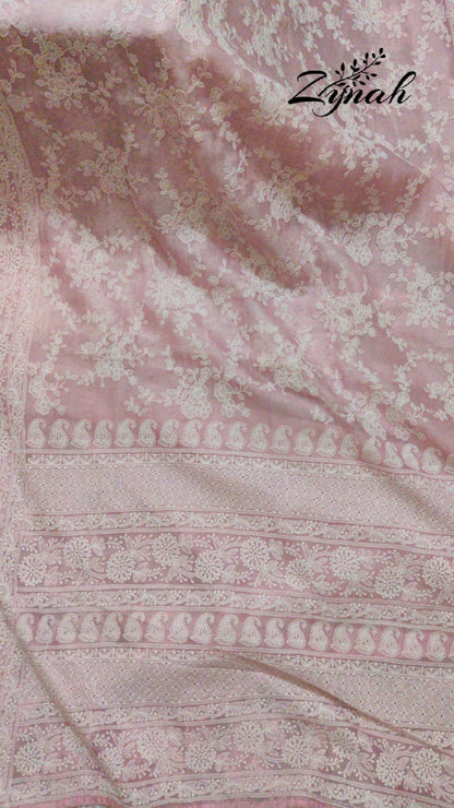 Zynah Pure Organza Chikankari Saree in Pastel Shades; Custom Stitched/Ready-made Blouse, Fall, Petticoat; Shipping available USA, Worldwide