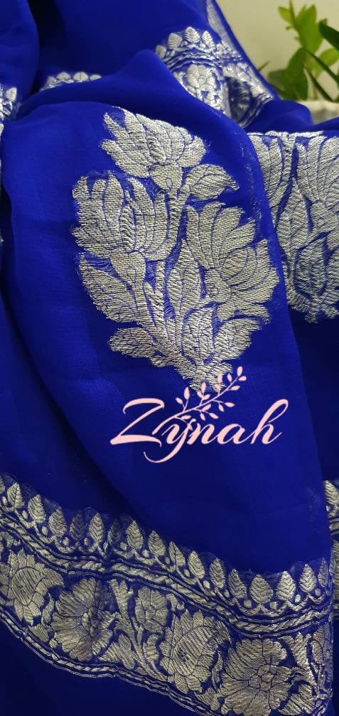 Zynah Pure Banarasi Handloom Khaddi Georgette Saree with Zari Weave; Custom Stitched/Ready-made Blouse, Fall, Petticoat; Shipping available USA, Worldwide