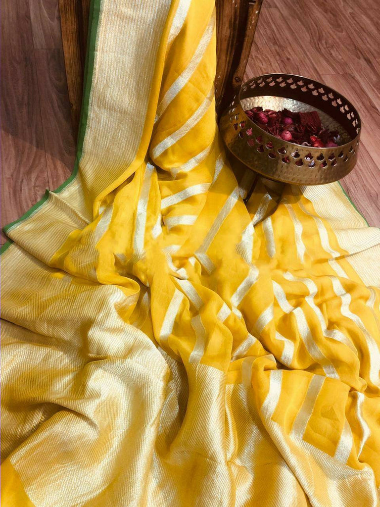 Zynah Khaddi Georgette Banarasi Woven Saree; Custom Stitched/Ready-made Blouse, Fall, Petticoat; Shipping available USA, Worldwide