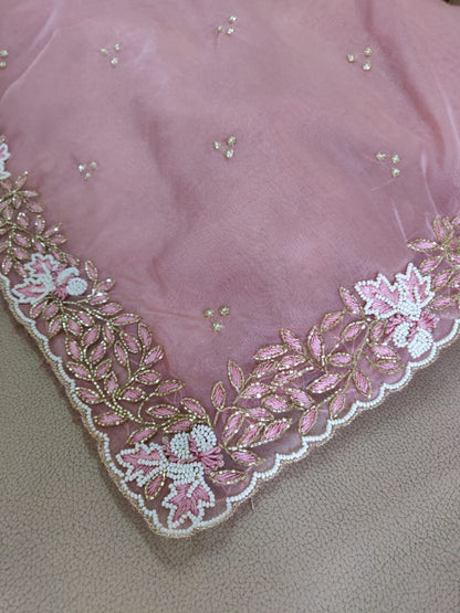 Zynah Organza Silk Saree, Cutdana Work, Pearl Beads Work; Custom Stitched/Ready-made Blouse, Fall, Petticoat; Shipping available USA, Worldwide
