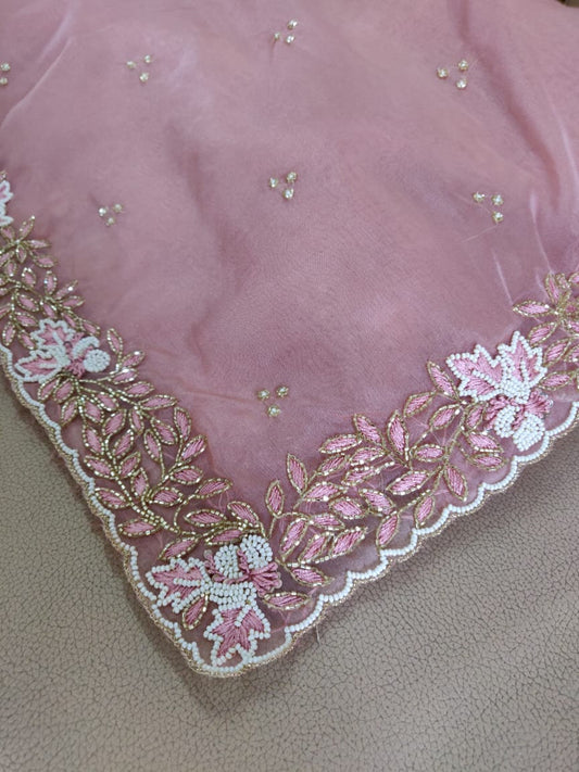 Zynah Organza Silk Saree, Cutdana Work, Pearl Beads Work; Custom Stitched/Ready-made Blouse, Fall, Petticoat; Shipping available USA, Worldwide