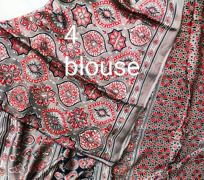 Zynah Pure Modal Silk Ajrakh Saree with Handblock Prints; Custom Stitched/Ready-made Blouse, Fall, Petticoat; Shipping available USA, Worldwide