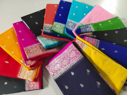 Zynah Pure Banarasi Handloom Khaddi Georgette Saree with Zari Border & Butis; Custom Stitched/Ready-made Blouse, Fall, Petticoat; Shipping available USA, Worldwide