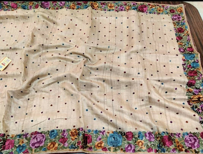 Zynah Made to Order Pure Tussar Silk Parsi Gara Handcrafted Saree; Custom Stitched/Ready-made Blouse, Fall, Petticoat; Shipping available USA, Worldwide