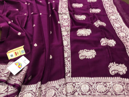 Zynah Pure Banarasi Handloom Khaddi Georgette Saree with Golden Zari Border & Butis; Custom Stitched/Ready-made Blouse, Fall, Petticoat; Shipping available USA, Worldwide