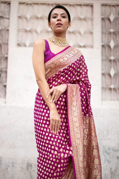 Zynah Pure Khaddi Georgette Banarasi Woven Saree with Hand -Brush dying; Custom Stitched/Ready-made Blouse, Fall, Petticoat; Shipping available USA, Worldwide