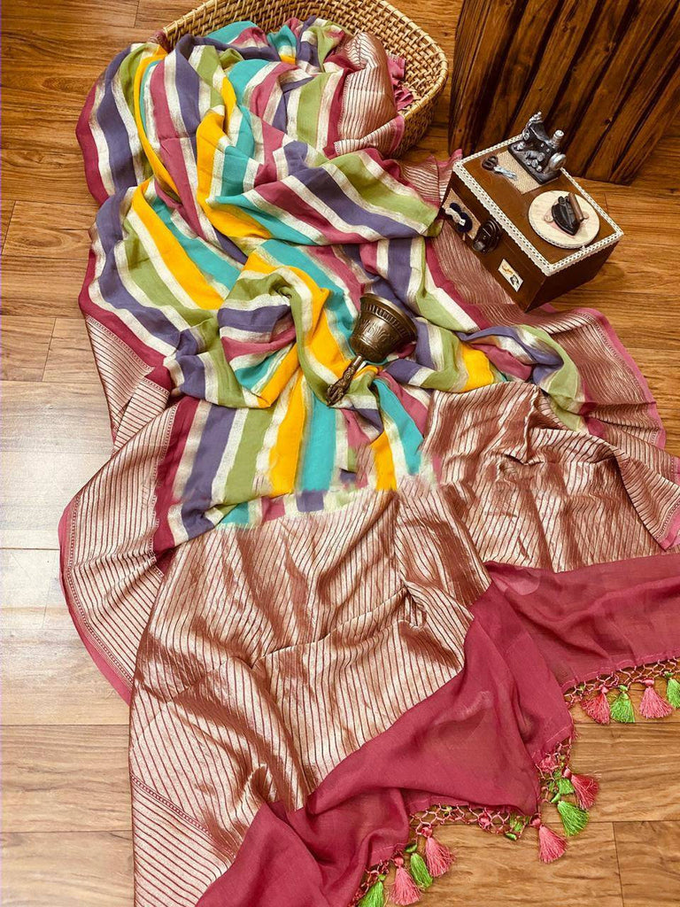 Zynah Khaddi Georgette Banarasi Woven Saree; Custom Stitched/Ready-made Blouse, Fall, Petticoat; Shipping available USA, Worldwide