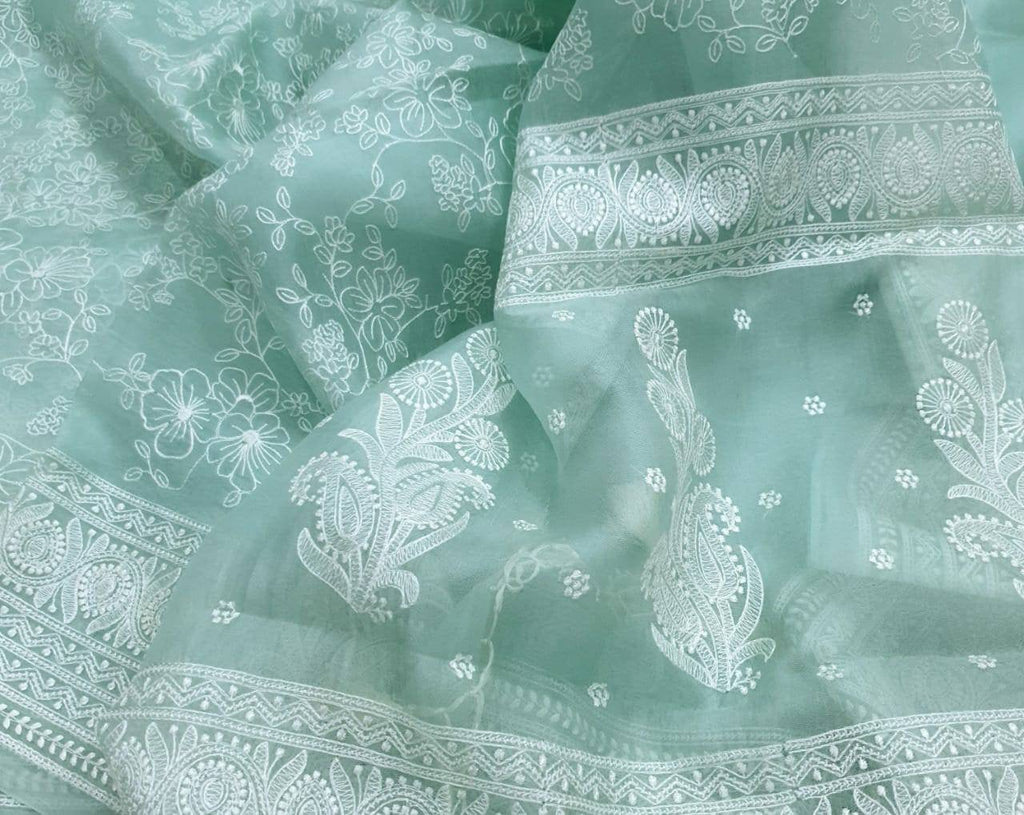 Zynah Pure Organza Silk Chikankari Saree; Custom Stitched/Ready-made Blouse, Fall, Petticoat; Shipping available USA, Worldwide