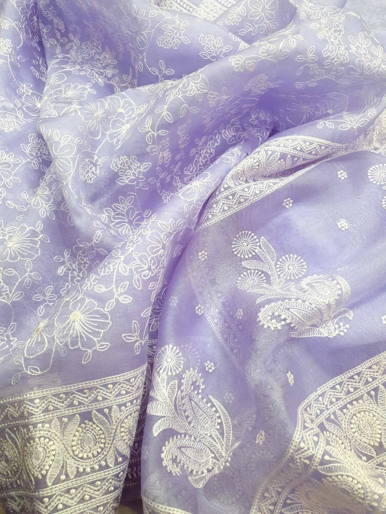 Zynah Pure Organza Chikankari Saree in Pastel Shades; Custom Stitched/Ready-made Blouse, Fall, Petticoat; Shipping available USA, Worldwide