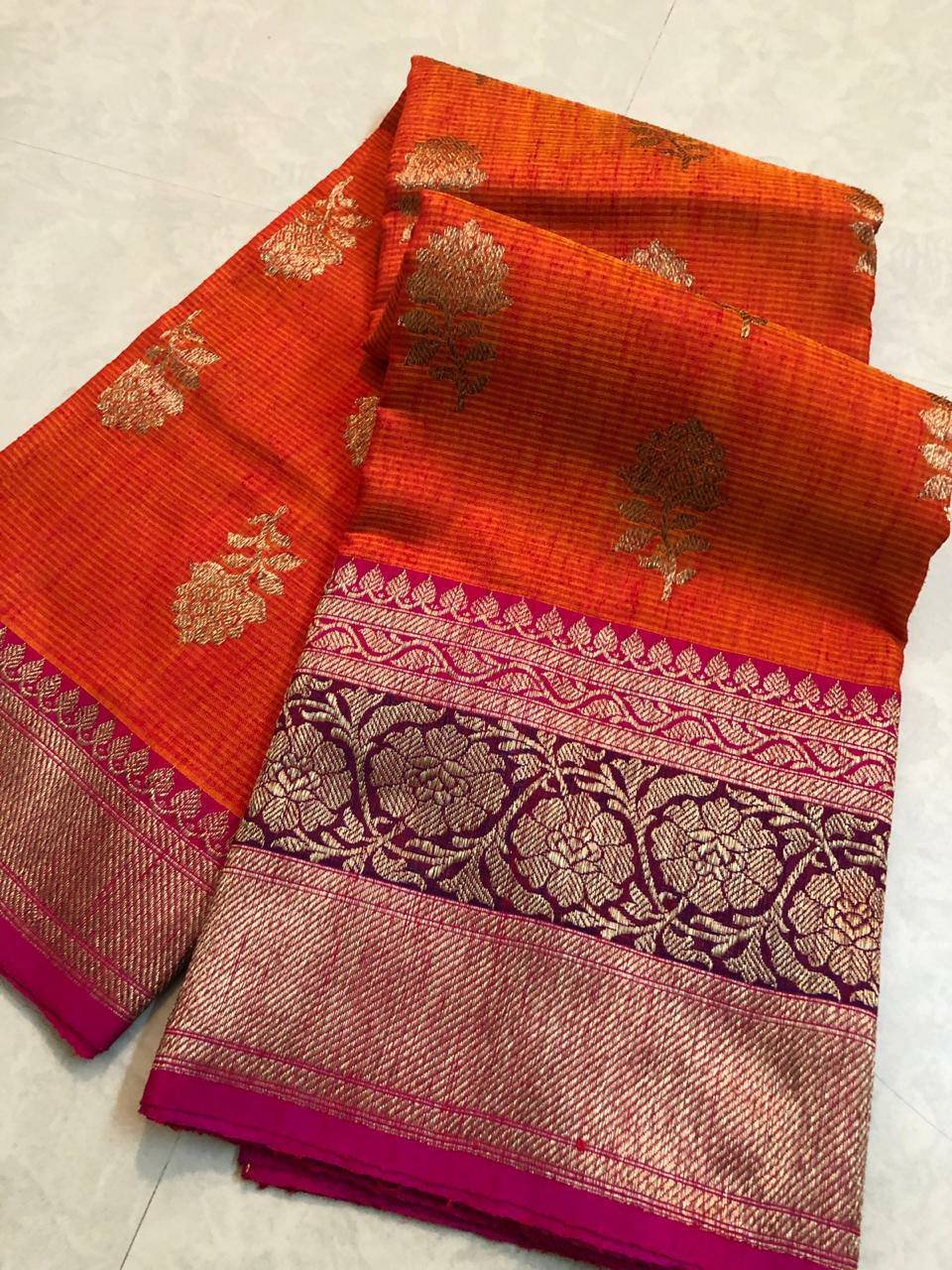 Zynah Pure Banarasi Silk Handloom Saree with hand brush dyed, Silk-marked; Custom Stitched/Ready-made Blouse, Fall, Petticoat; Shipping available USA, Worldwide